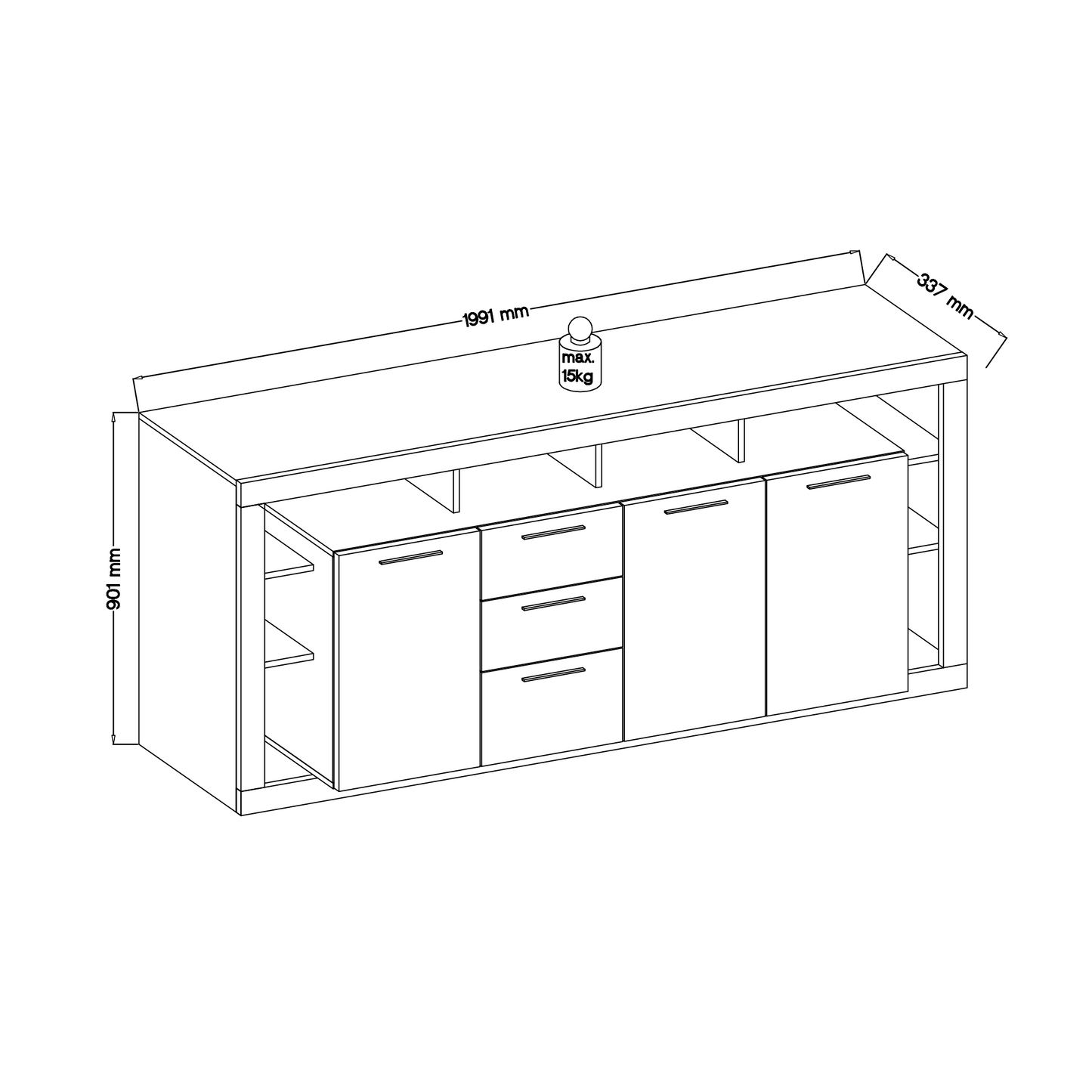 Emilia White Gloss and Oak 3 Door 3 Drawer Sideboard - FurniComp