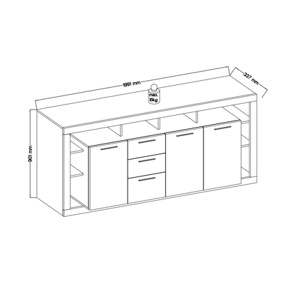 Emilia White Gloss and Oak 3 Door 3 Drawer Sideboard - FurniComp