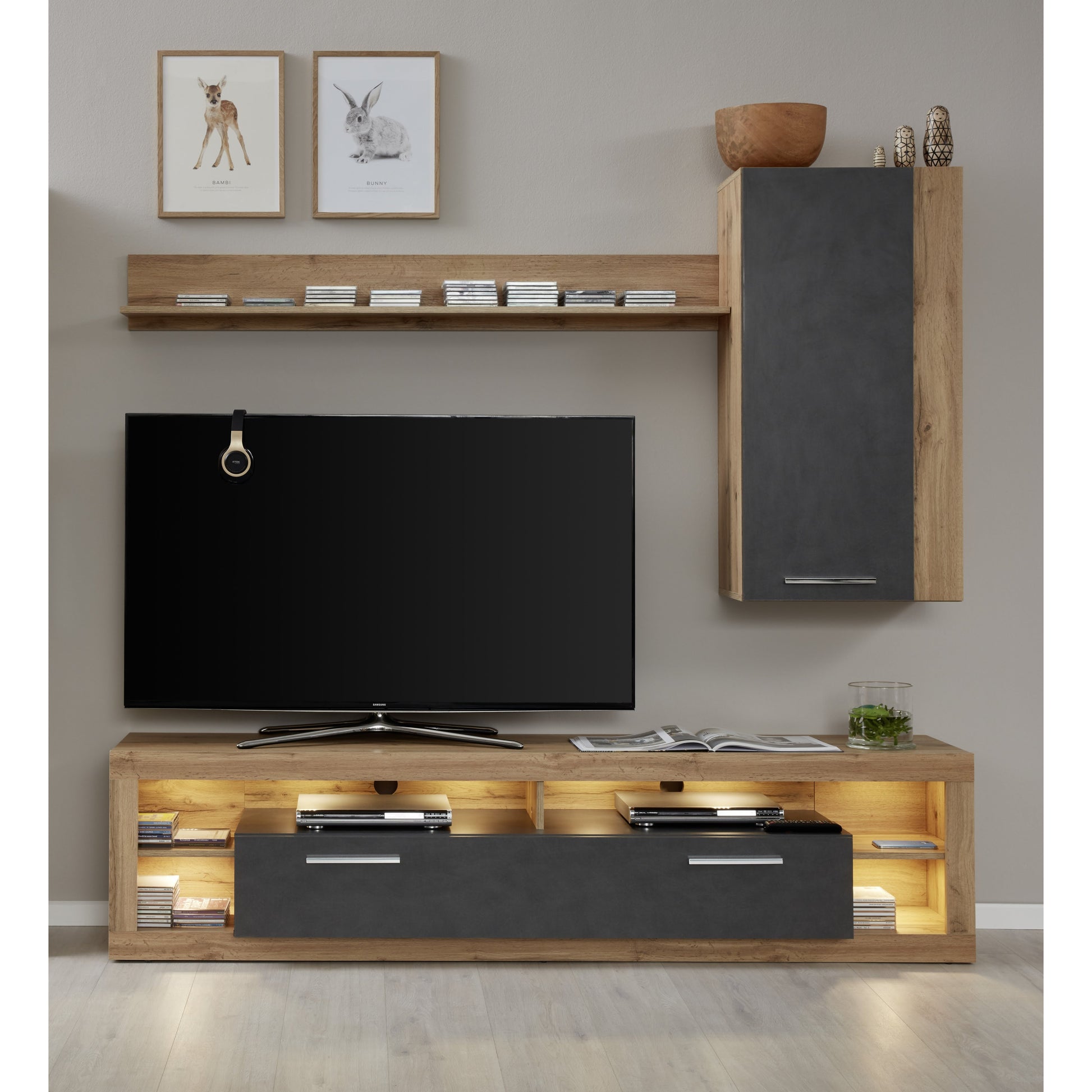 Emilia Grey Matera and Oak TV Stand Up to 88 Inch - FurniComp