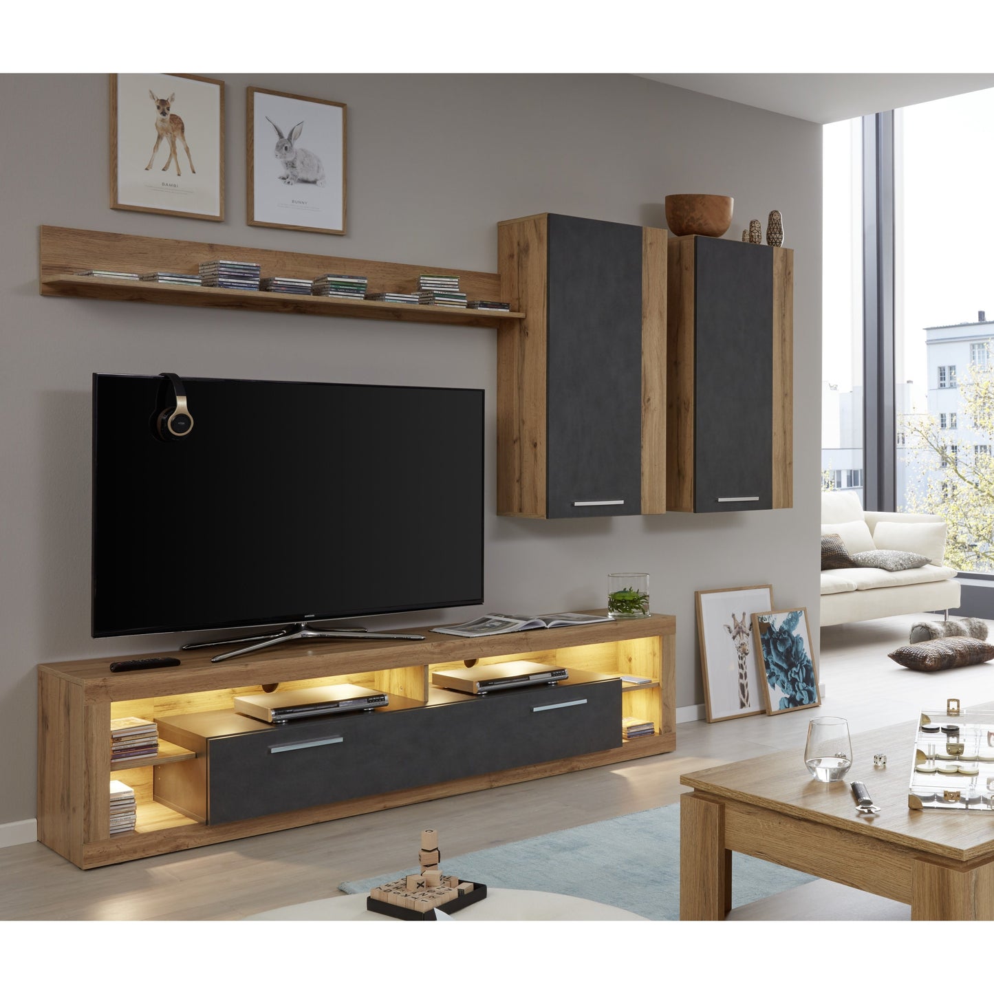 Emilia Grey Matera and Oak TV Stand Up to 88 Inch - FurniComp