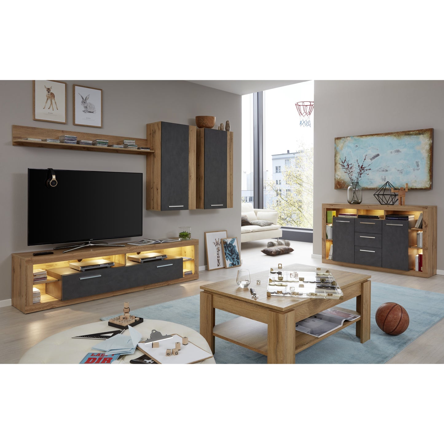 Emilia Grey Matera and Oak TV Stand Up to 88 Inch - FurniComp