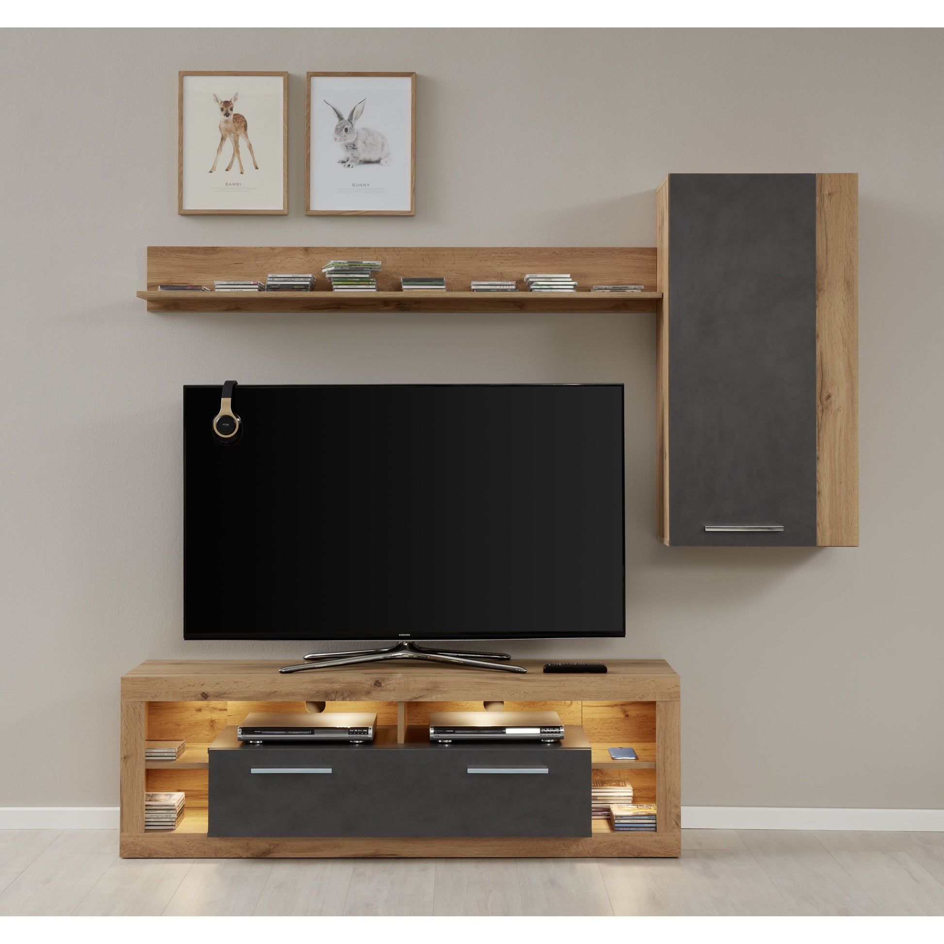 Emilia Grey Matera and Oak TV Stand Up to 65 Inch - FurniComp