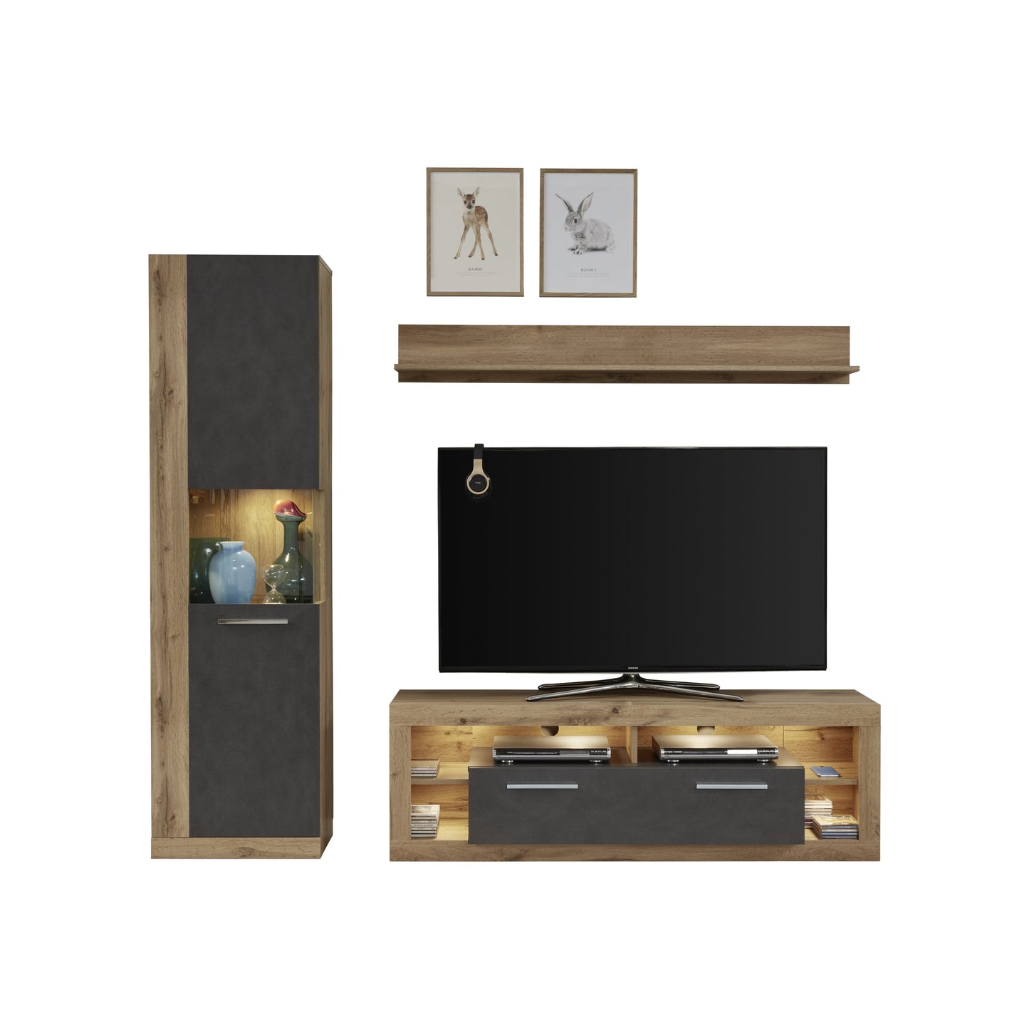 Emilia Grey Matera and Oak TV Stand Up to 65 Inch - FurniComp