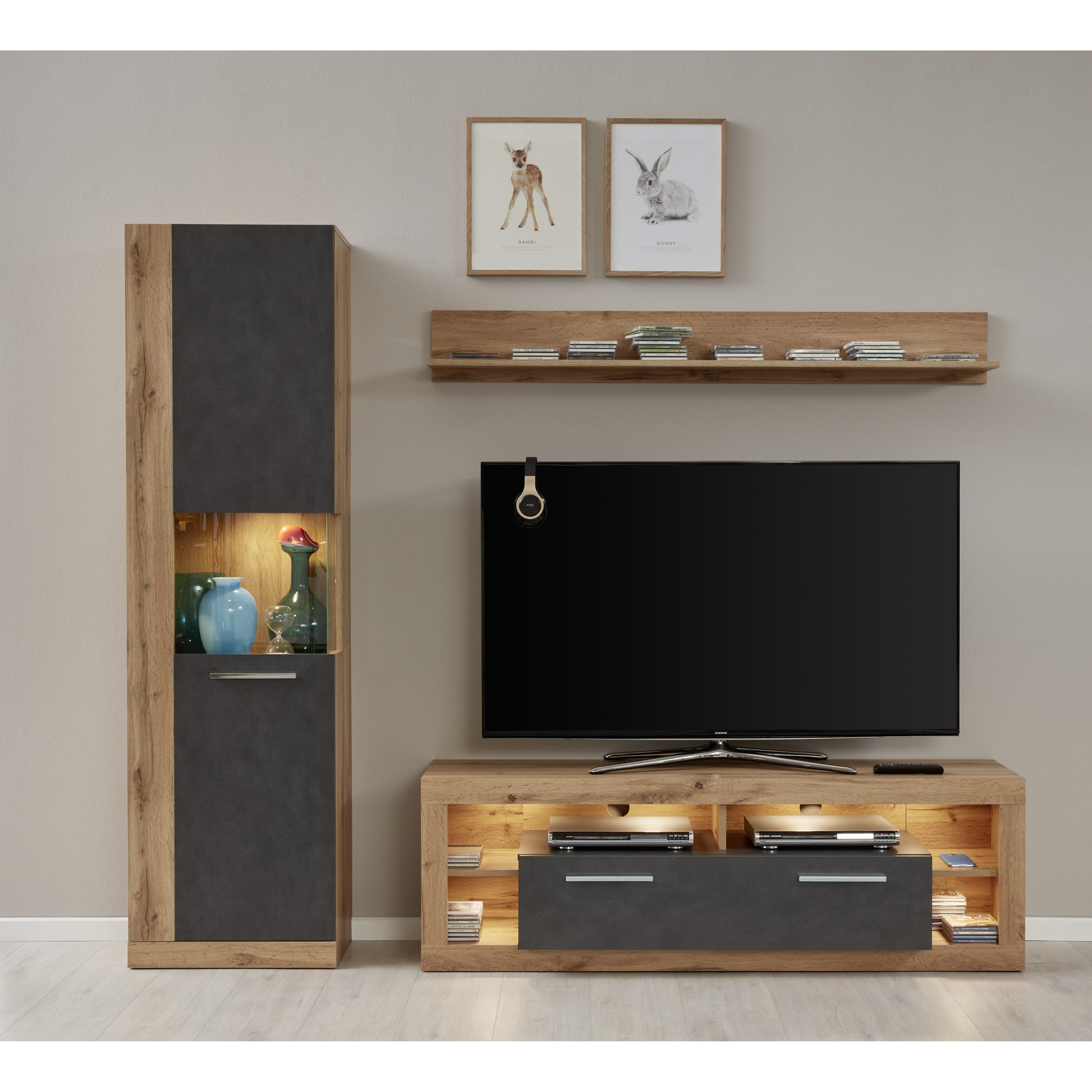 Emilia Grey Matera and Oak TV Stand Up to 65 Inch - FurniComp