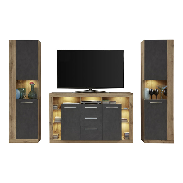 Emilia Grey Matera and Oak 1 Door Display Cabinet - FurniComp