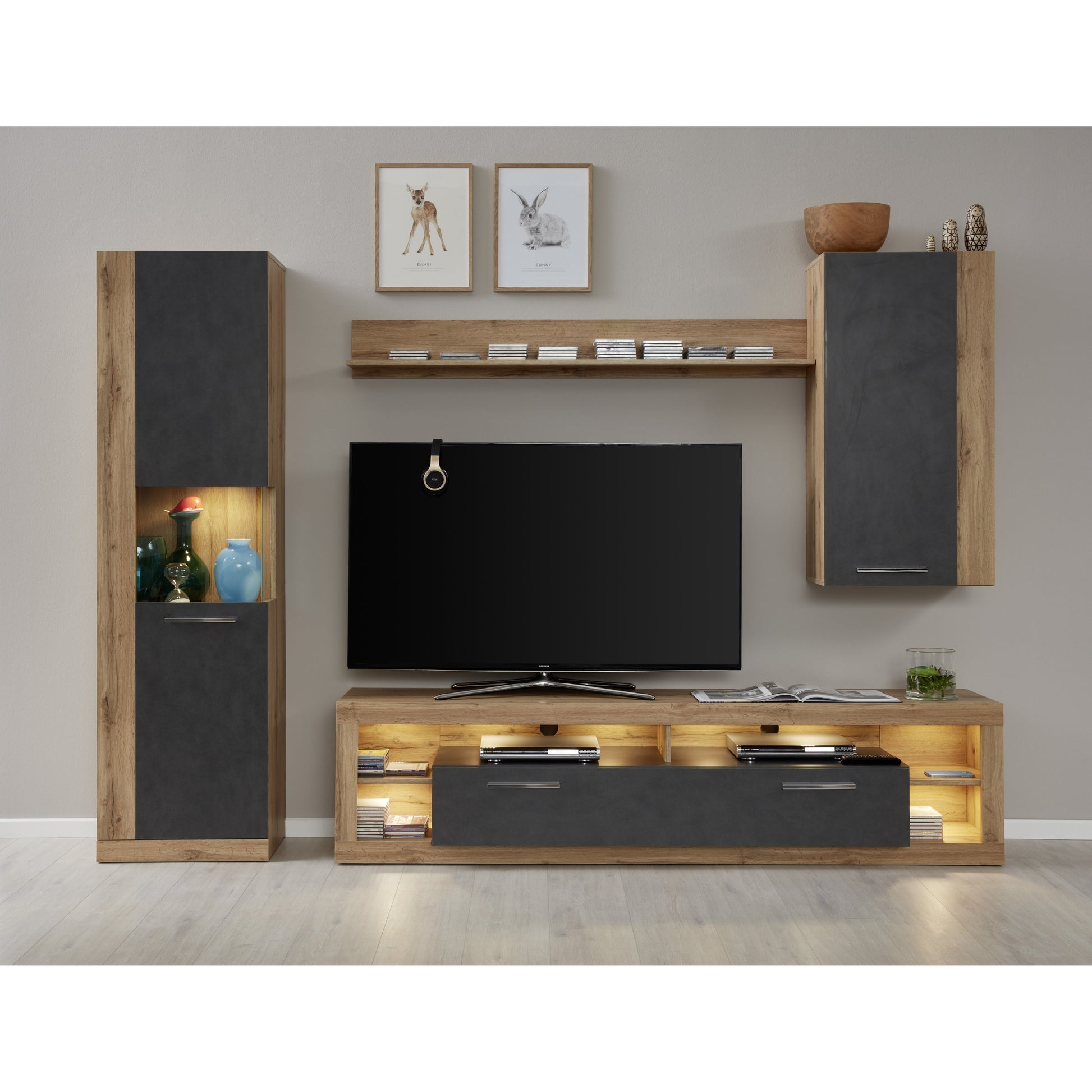 Emilia Grey Matera and Oak TV Stand Up to 88 Inch - FurniComp