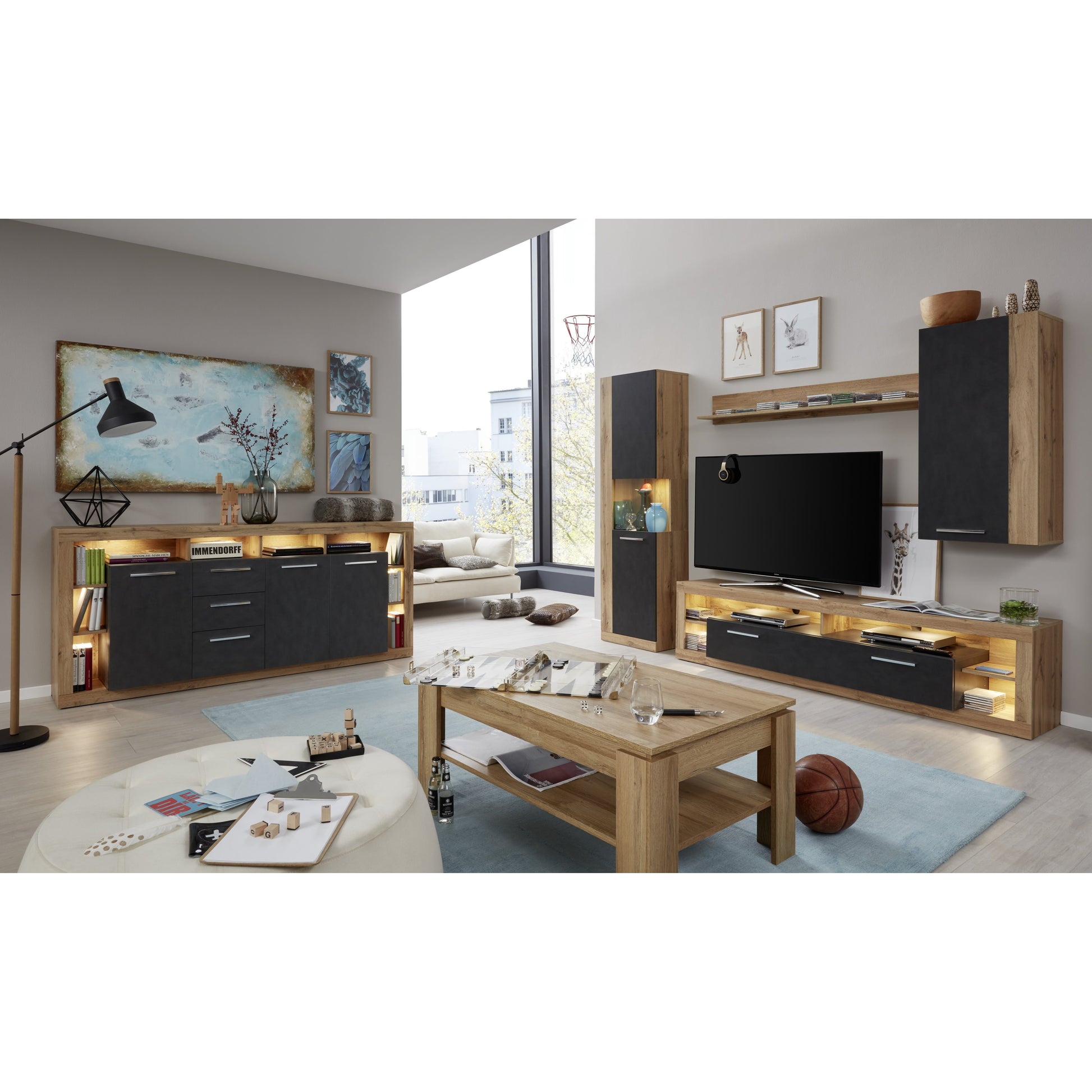 Emilia Grey Matera and Oak TV Stand Up to 88 Inch - FurniComp