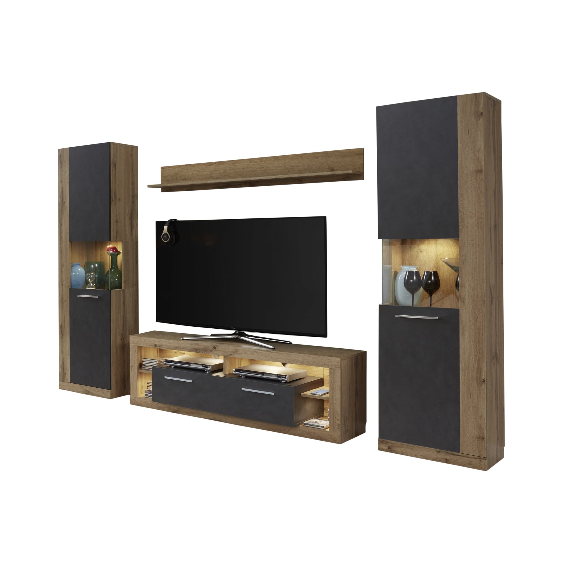 Emilia Grey Matera and Oak TV Stand Up to 65 Inch - FurniComp