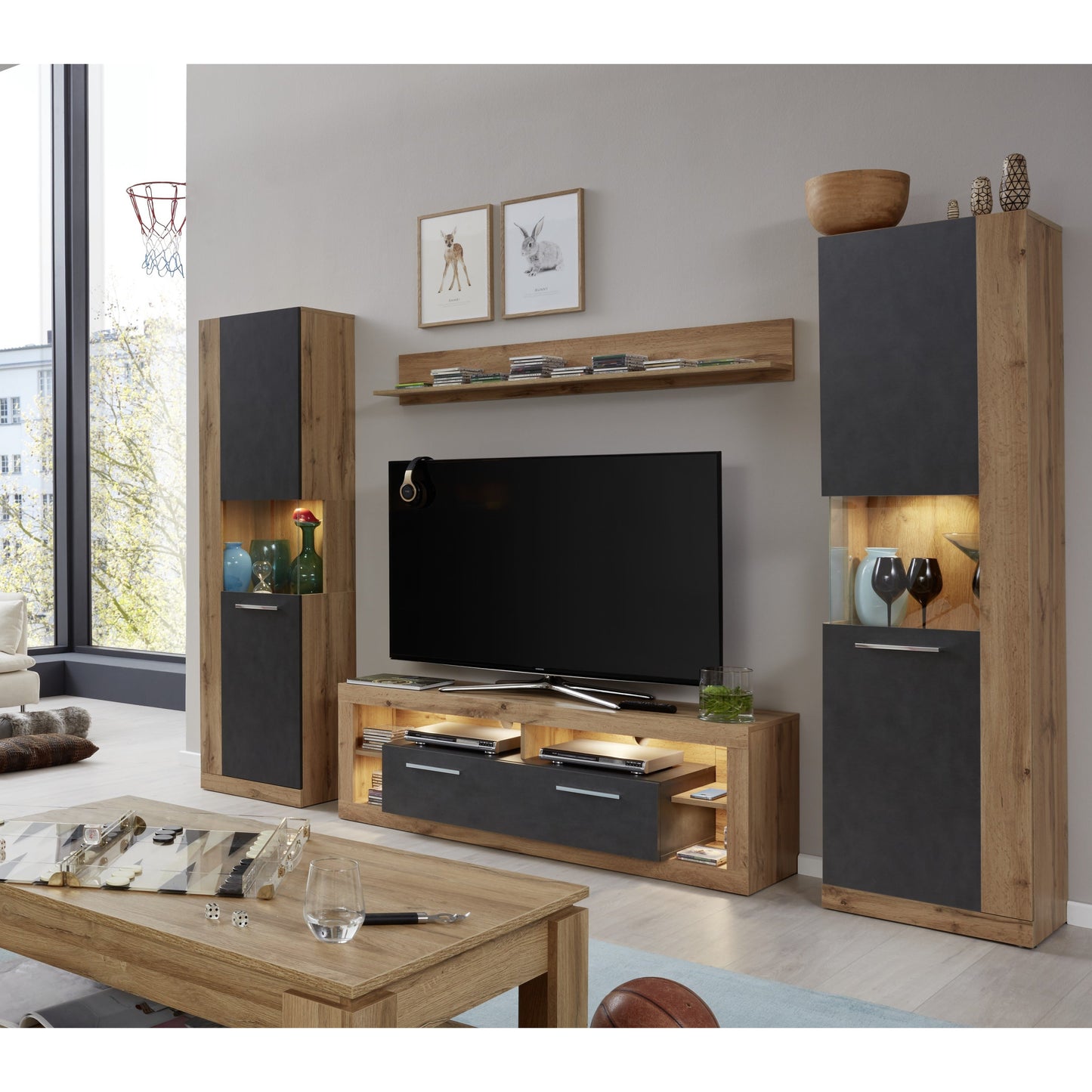 Emilia Grey Matera and Oak TV Stand Up to 65 Inch - FurniComp