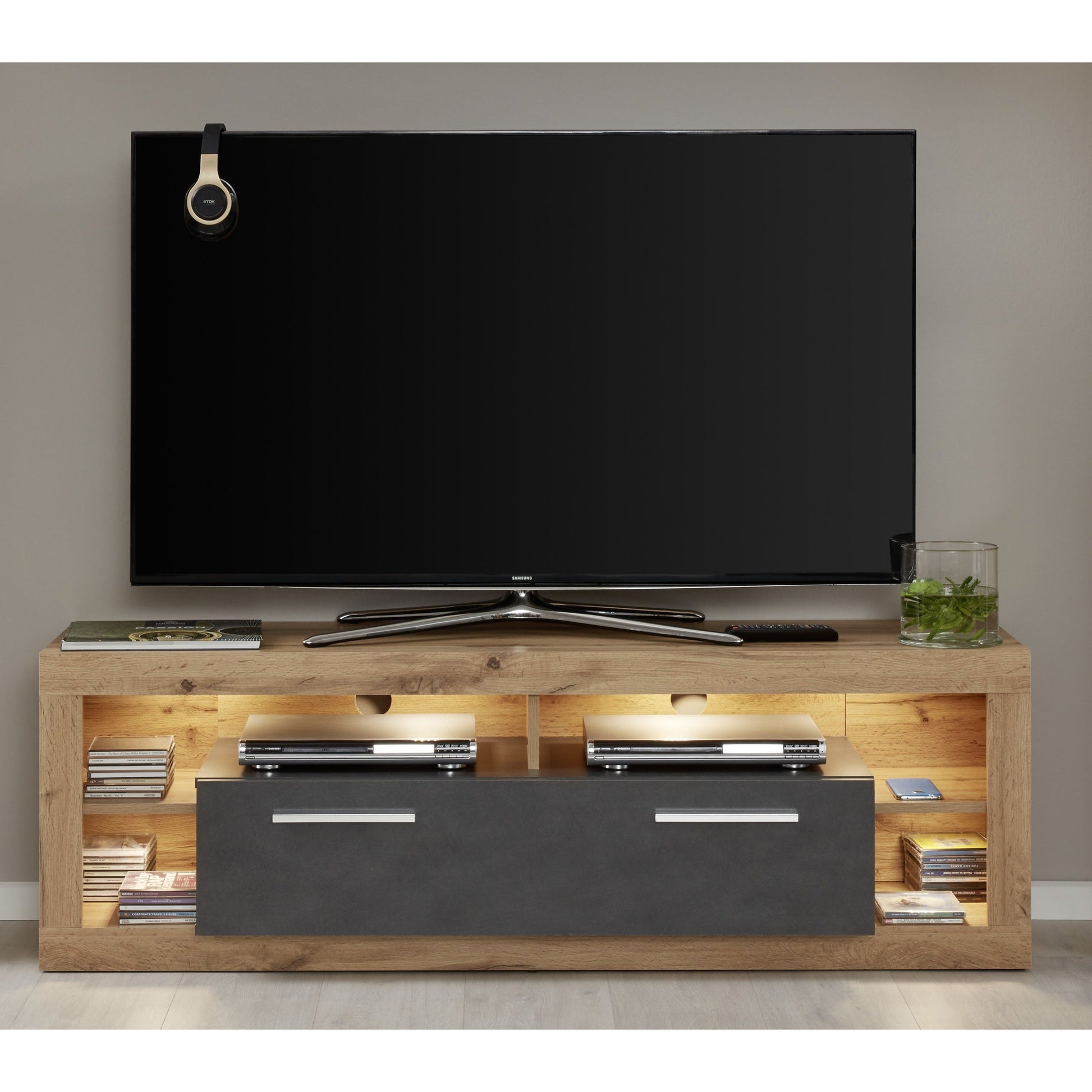 Emilia Grey Matera and Oak TV Stand Up to 65 Inch - FurniComp