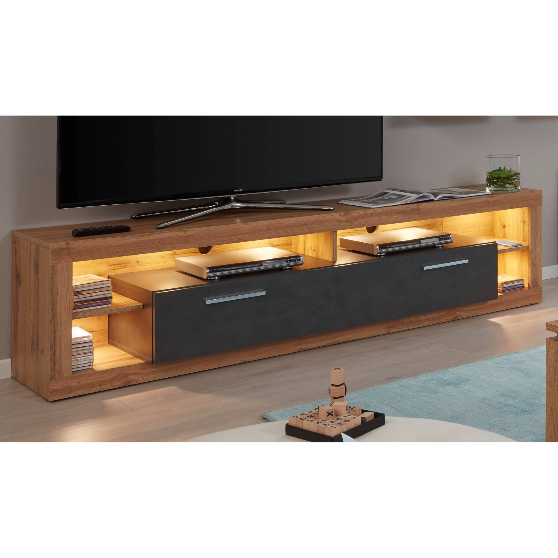 Emilia Grey Matera and Oak TV Stand Up to 88 Inch - FurniComp