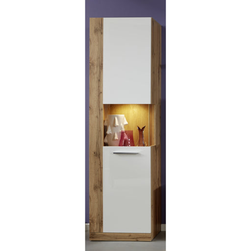 Emilia White Gloss and Oak 1 Door Display Cabinet - FurniComp