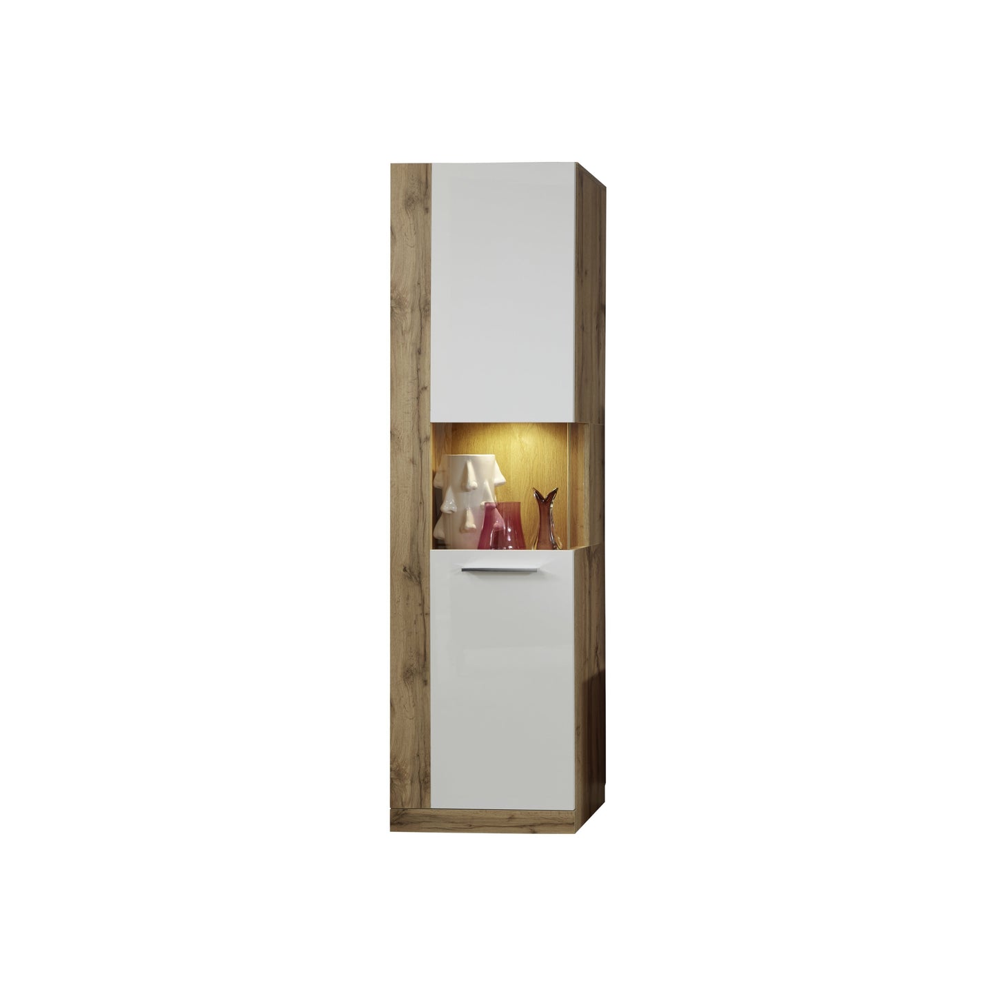 Emilia White Gloss and Oak 1 Door Display Cabinet - FurniComp