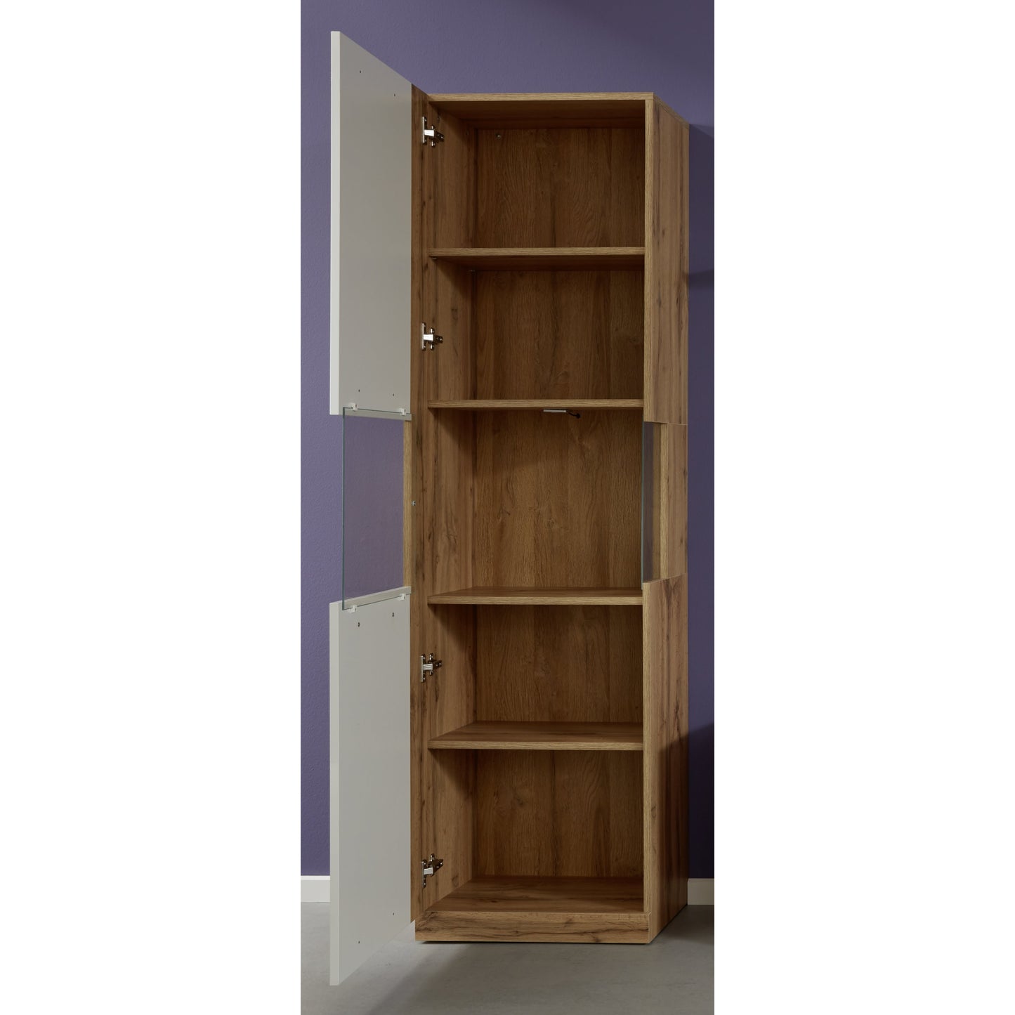 Emilia White Gloss and Oak 1 Door Display Cabinet - FurniComp