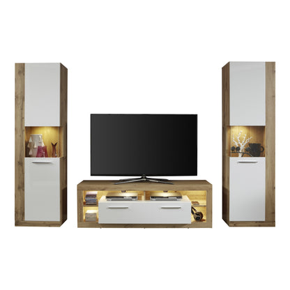 Emilia White Gloss and Oak TV Stand Up to 65 Inch - FurniComp