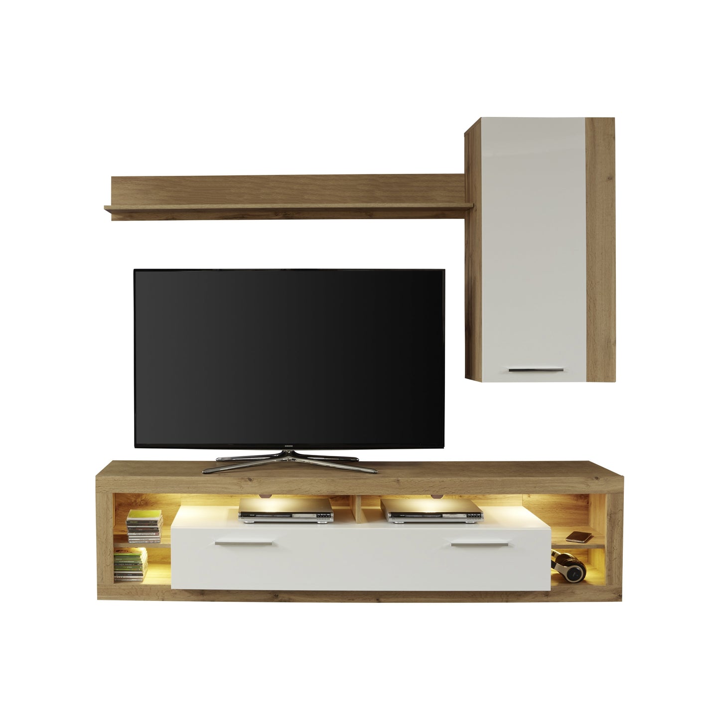 Emilia White Gloss and Oak TV Stand Up to 88 Inch - FurniComp