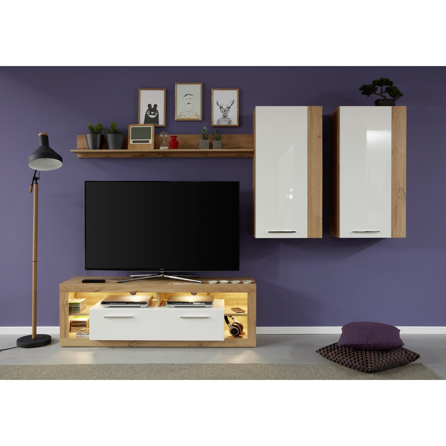 Emilia White Gloss and Oak TV Stand Up to 65 Inch - FurniComp