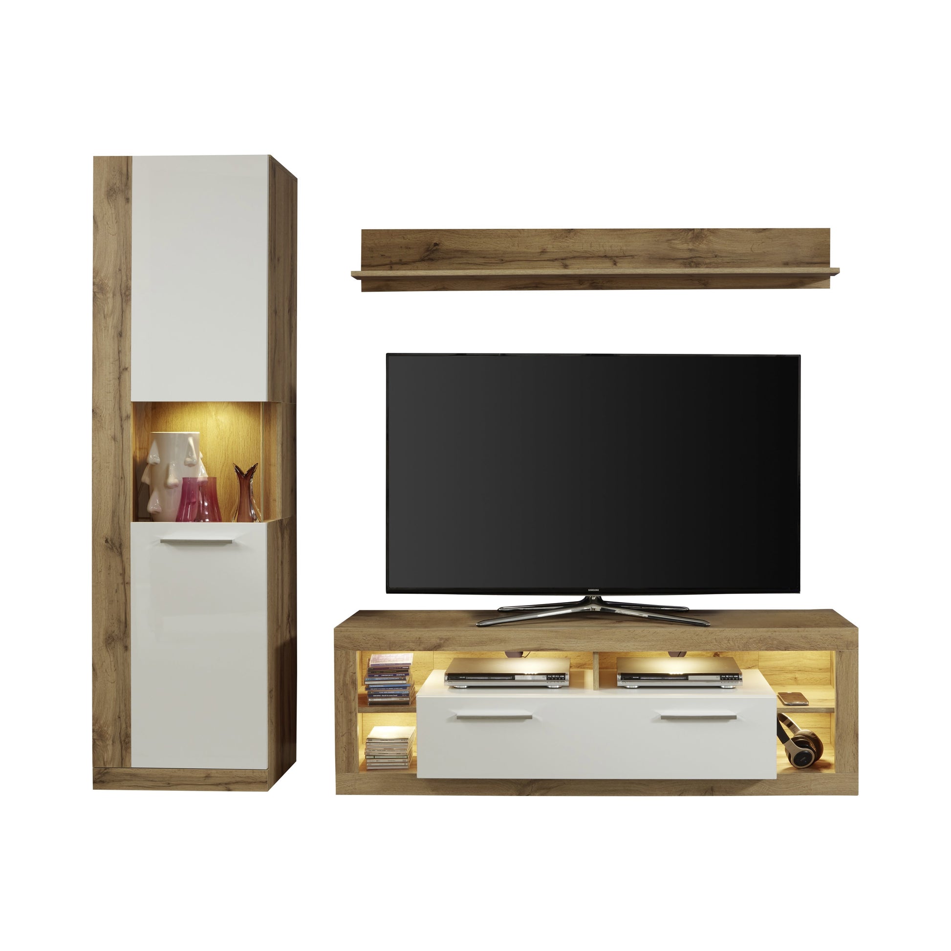 Emilia White Gloss and Oak TV Stand Up to 65 Inch - FurniComp