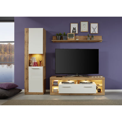 Emilia White Gloss and Oak TV Stand Up to 65 Inch - FurniComp