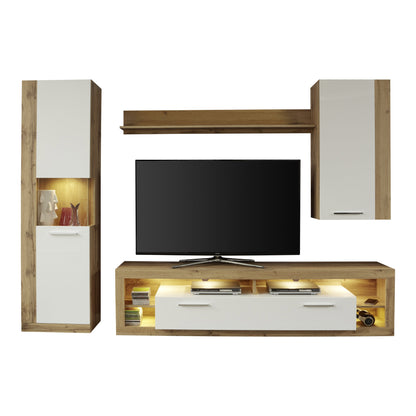 Emilia White Gloss and Oak TV Stand Up to 88 Inch - FurniComp