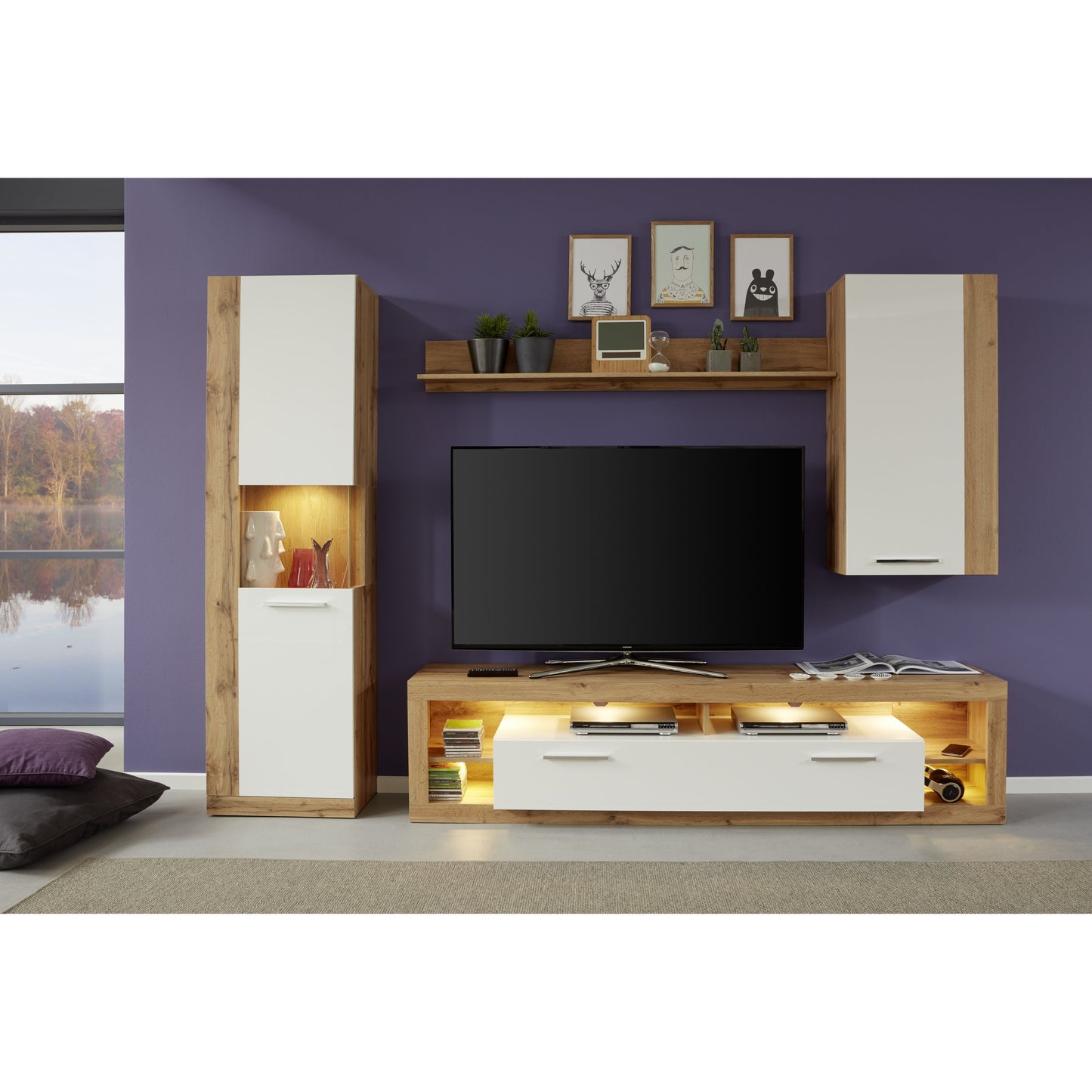 Emilia White Gloss and Oak TV Stand Up to 88 Inch - FurniComp