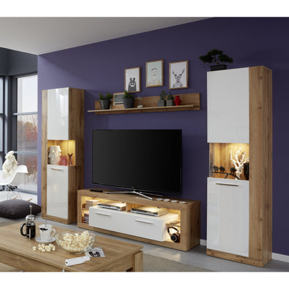 Emilia White Gloss and Oak TV Stand Up to 88 Inch - FurniComp