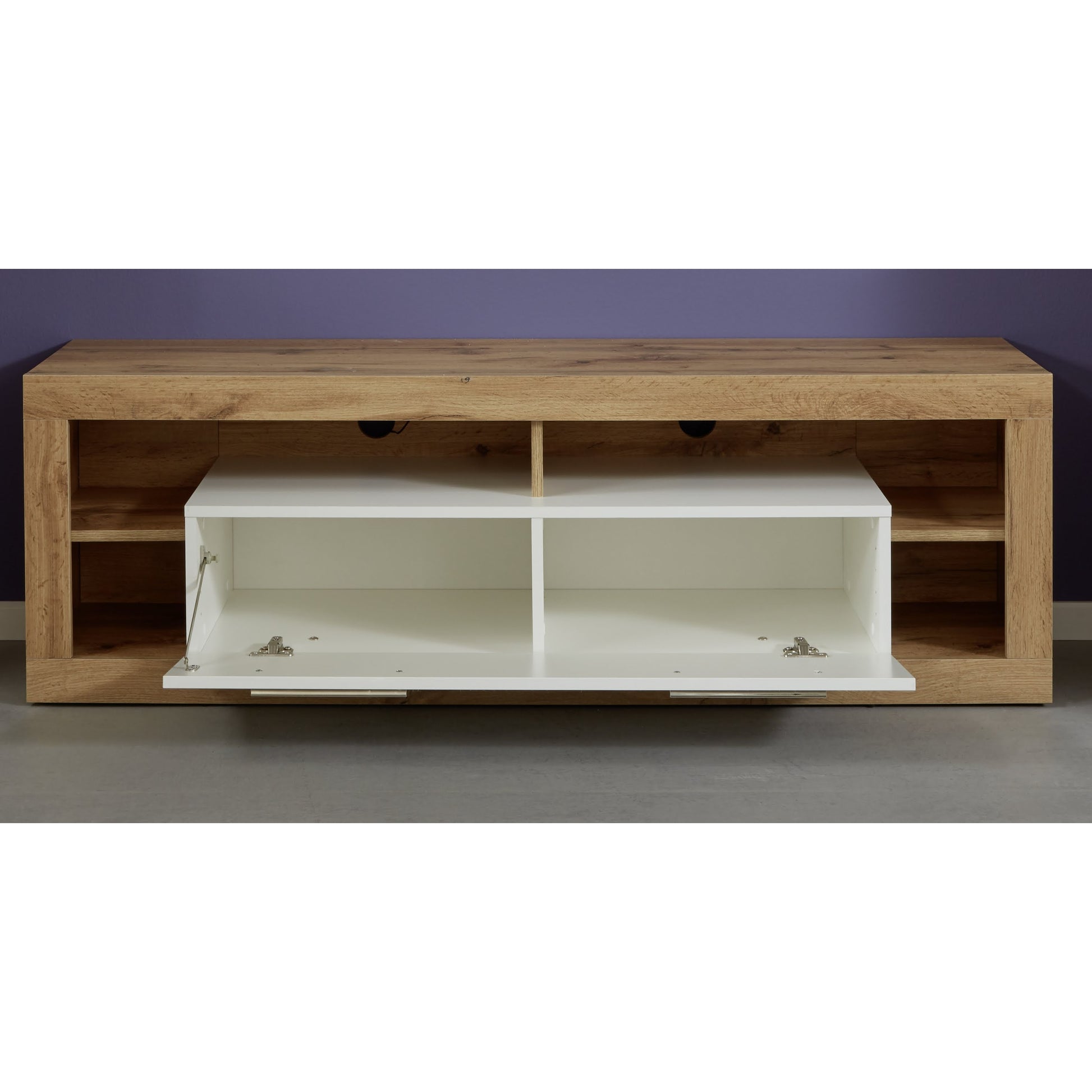 Emilia White Gloss and Oak TV Stand Up to 65 Inch - FurniComp