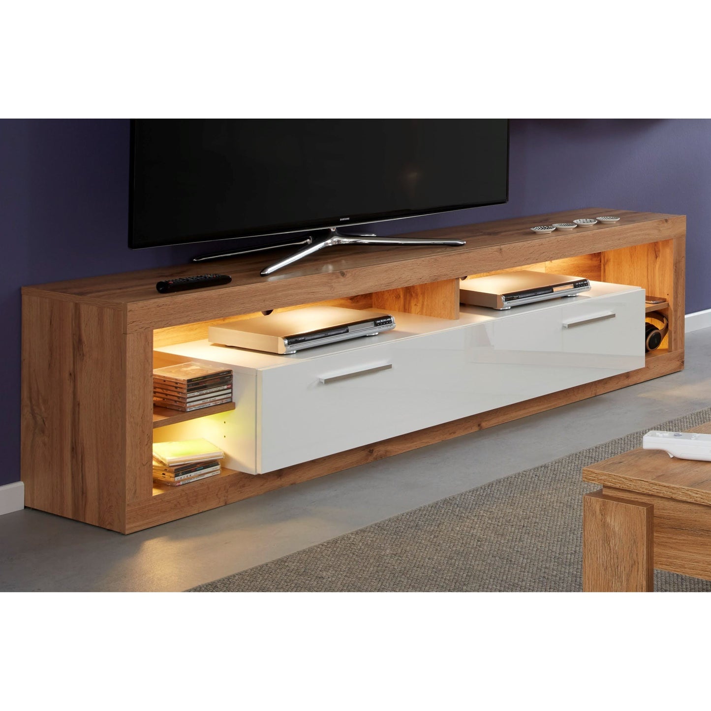 Emilia White Gloss and Oak TV Stand Up to 88 Inch - FurniComp