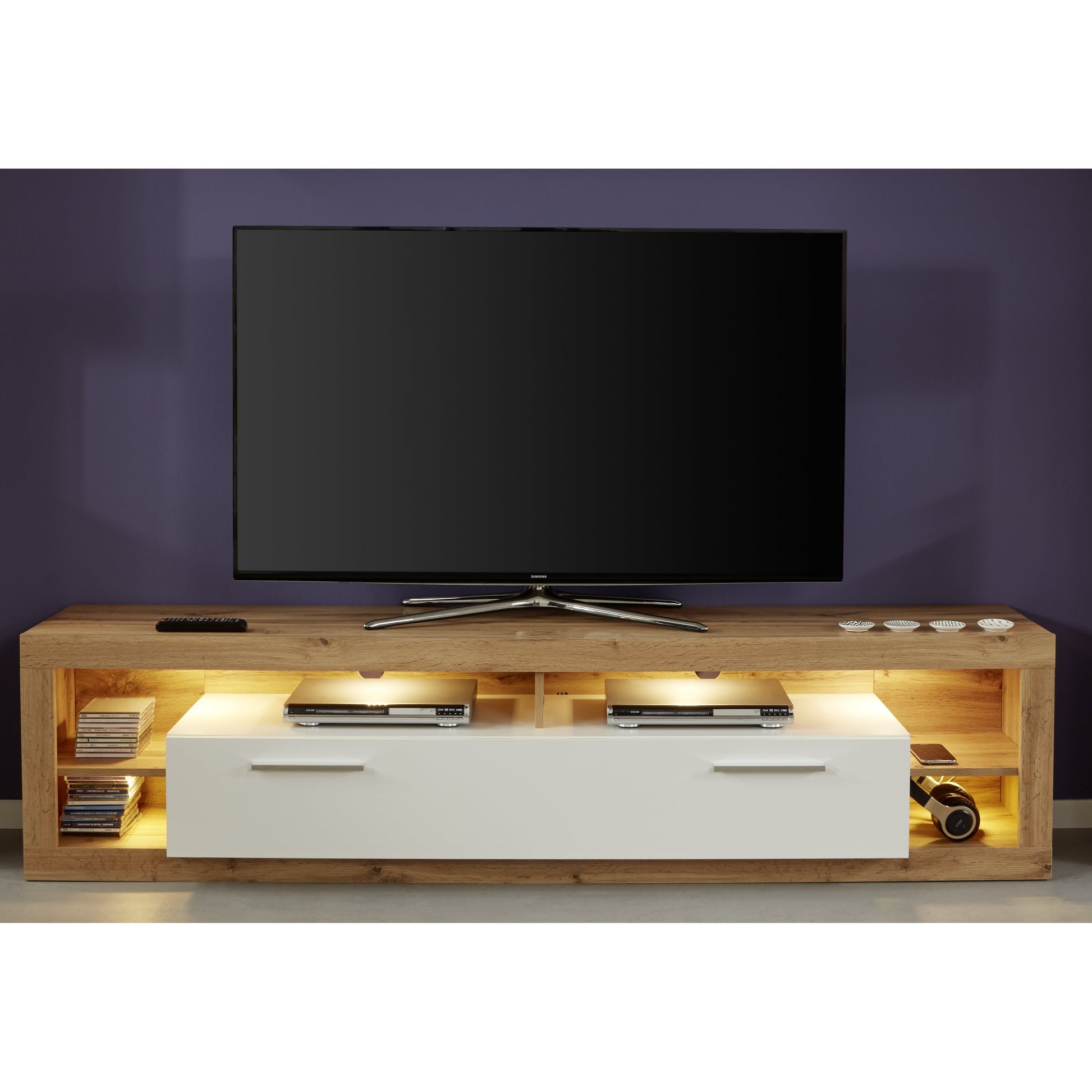 Emilia White Gloss and Oak TV Stand Up to 88 Inch - FurniComp