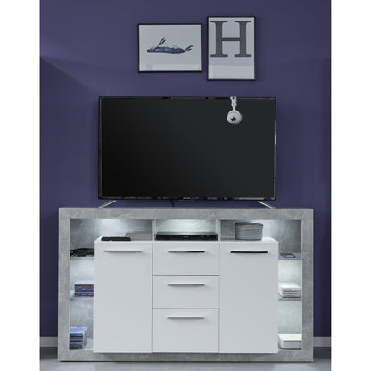 Emilia White Gloss and Stone Grey 2 Door 3 Drawer Sideboard - FurniComp