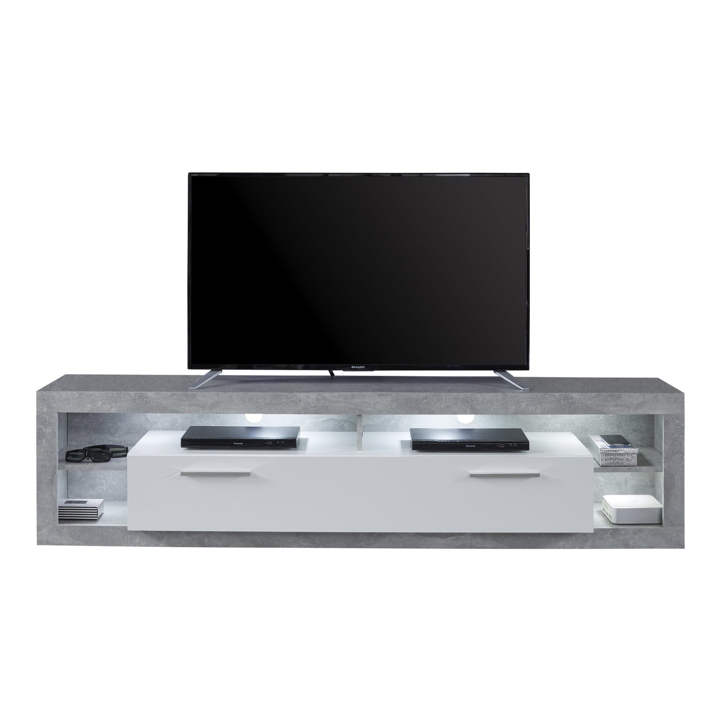 Emilia White Gloss and Stone Grey TV Stand Up to 88 Inch - FurniComp