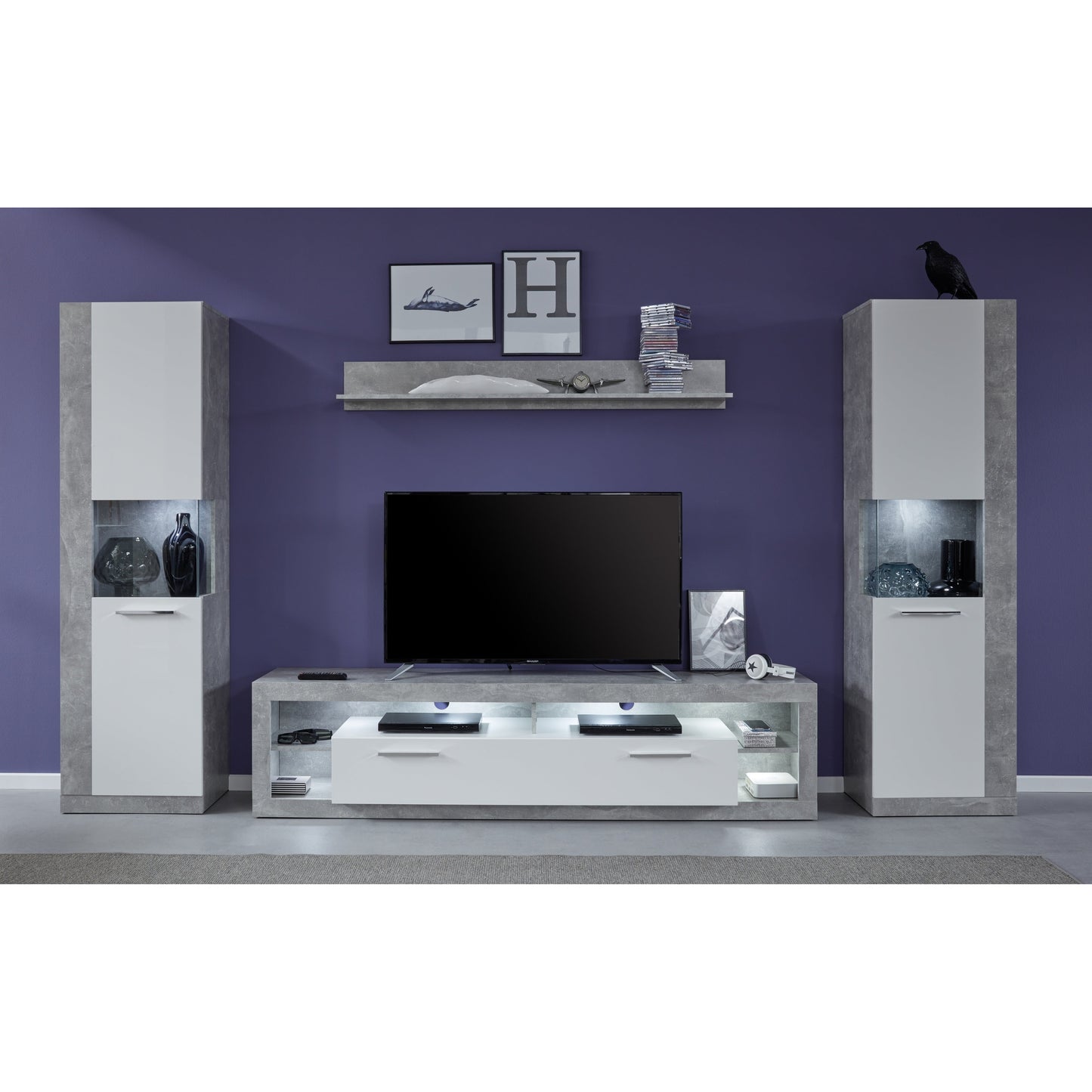 Emilia White Gloss and Stone Grey TV Stand Up to 88 Inch - FurniComp