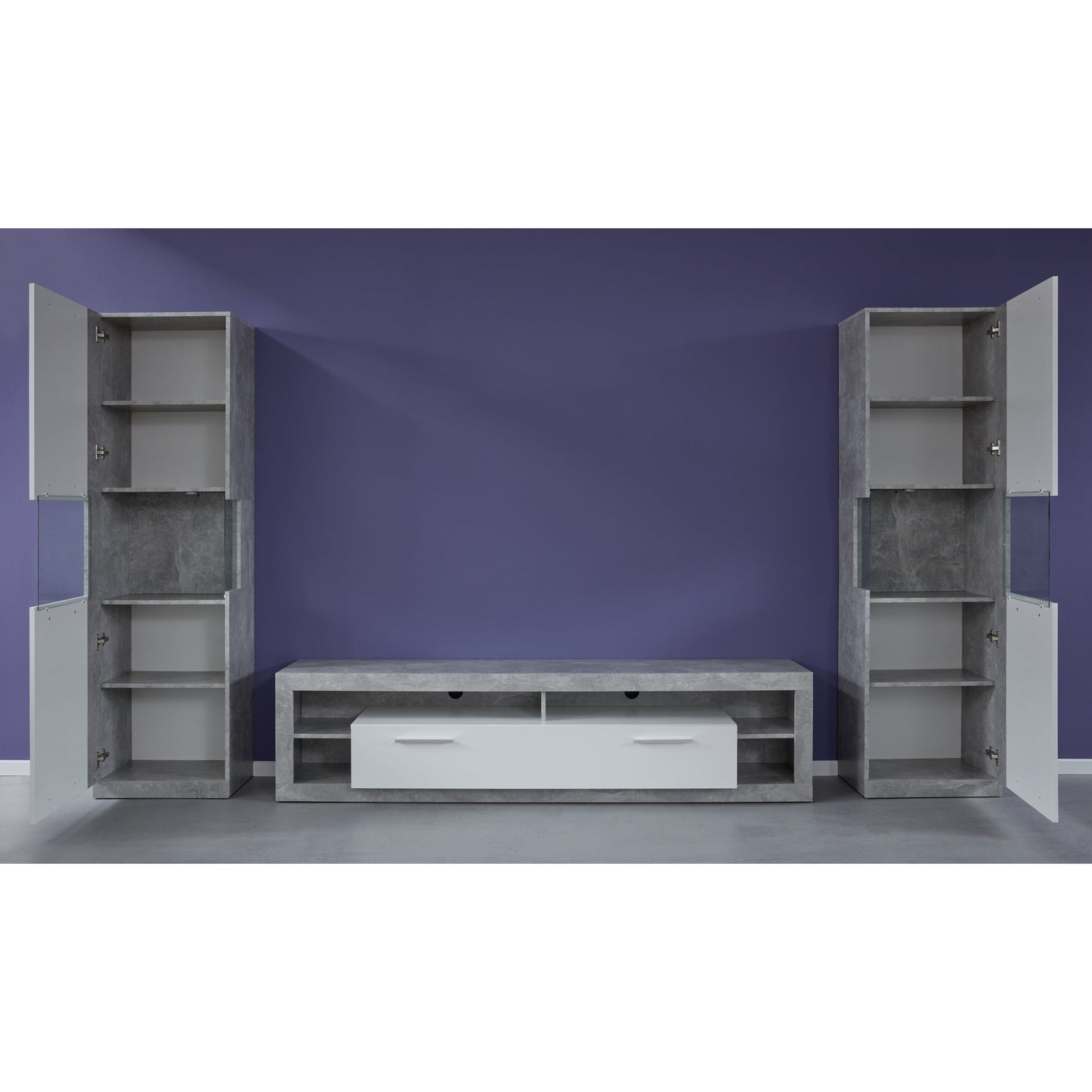 Emilia White Gloss and Stone Grey TV Stand Up to 88 Inch - FurniComp