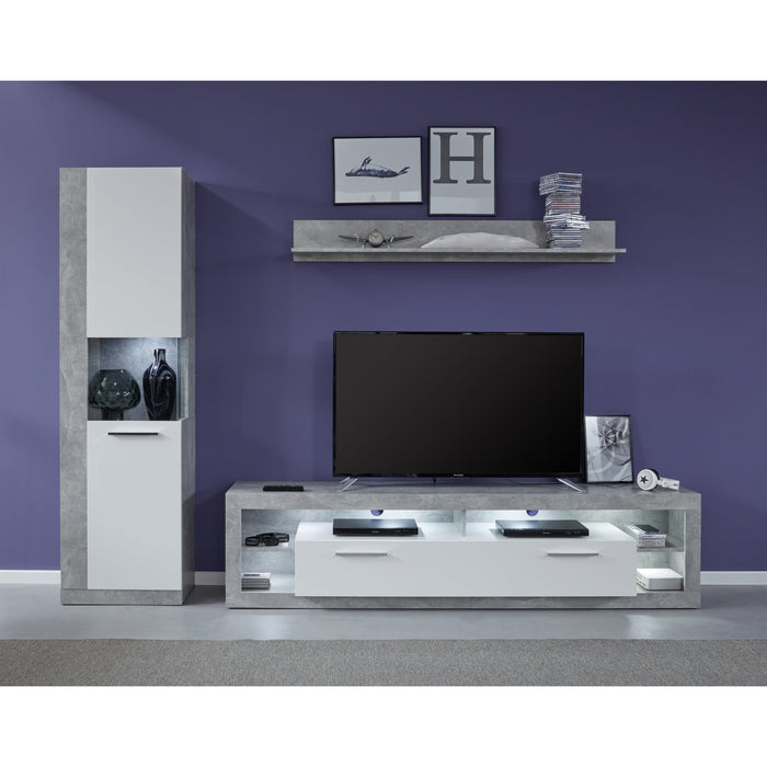 Emilia White Gloss and Stone Grey TV Stand Up to 88 Inch - FurniComp