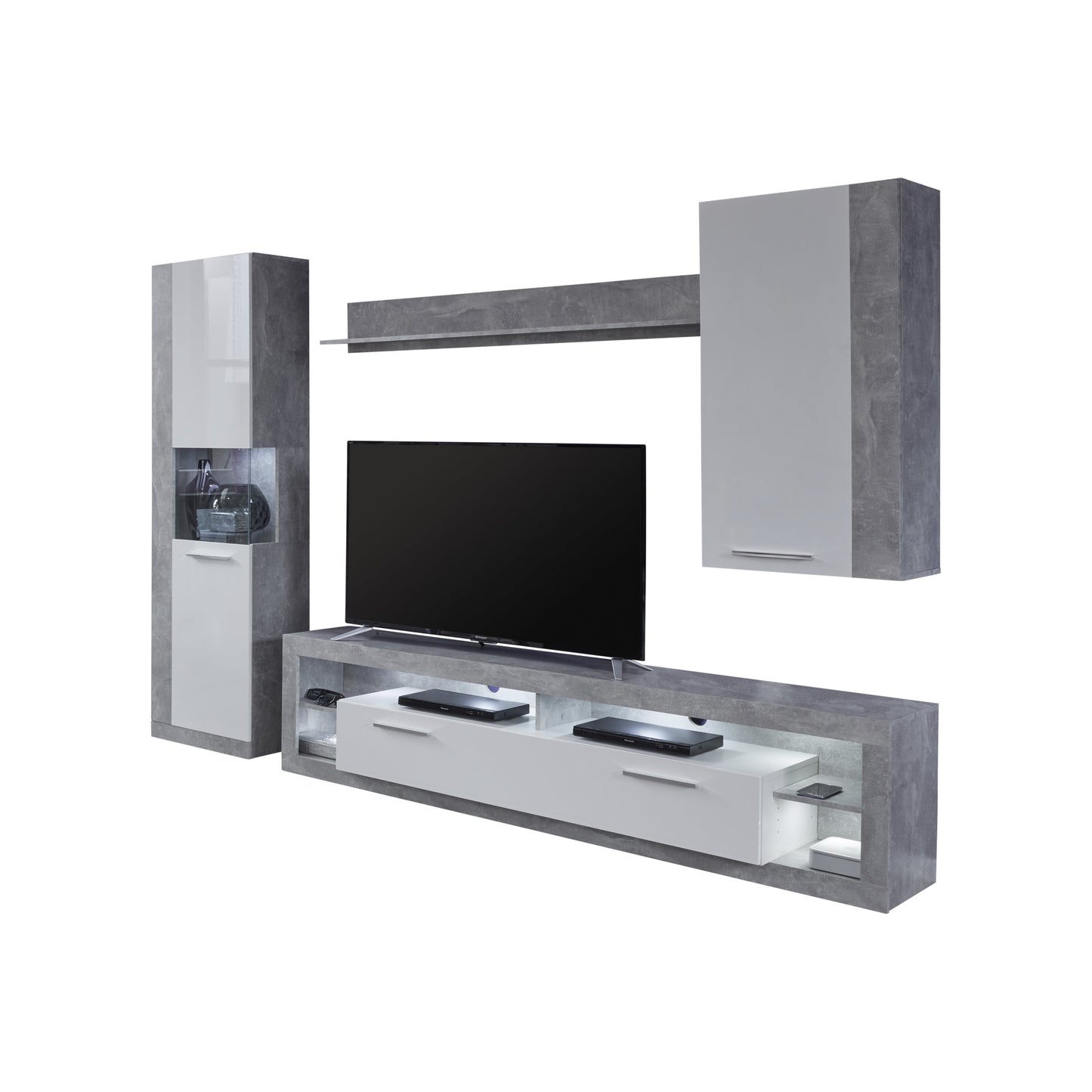 Emilia White Gloss and Stone Grey TV Stand Up to 88 Inch - FurniComp