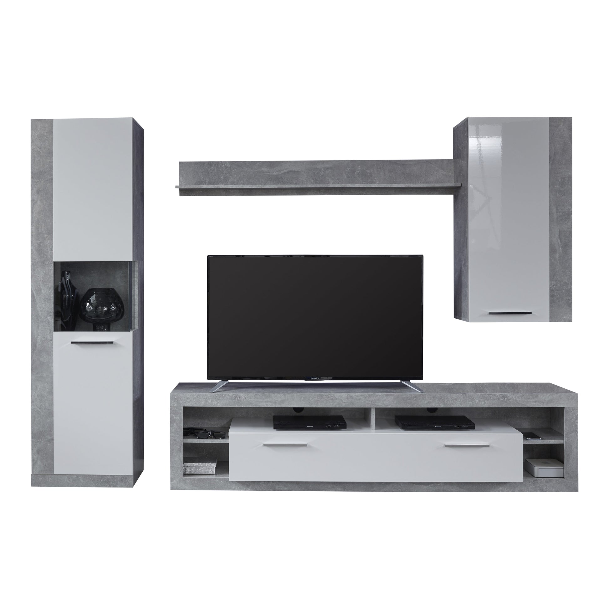 Emilia White Gloss and Stone Grey TV Stand Up to 88 Inch - FurniComp