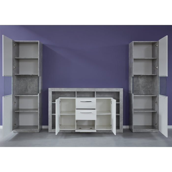 Emilia White Gloss and Stone Grey 2 Door 3 Drawer Sideboard - FurniComp