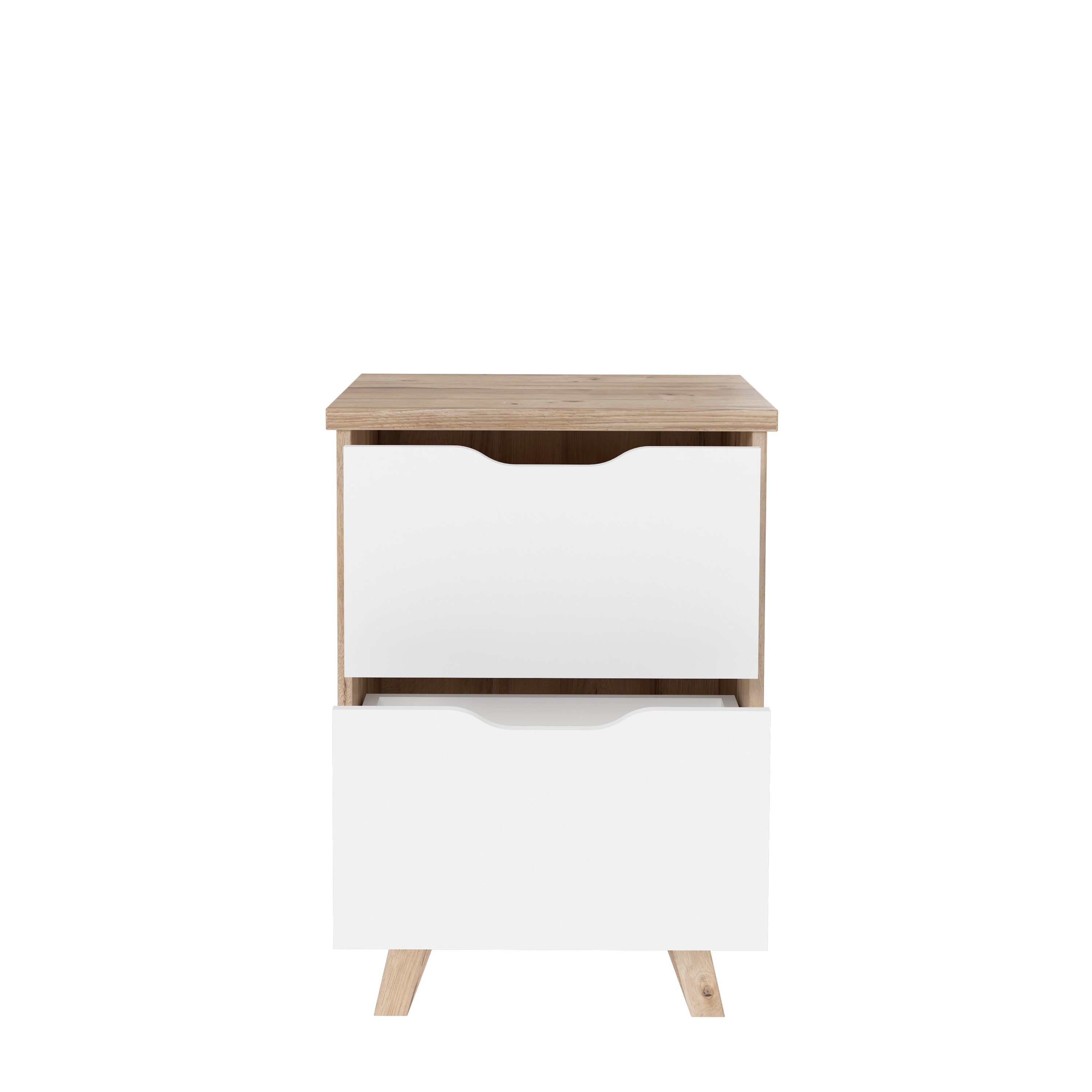Oskar 2 Drawer Bedside Table - Matt White & Oak - FurniComp