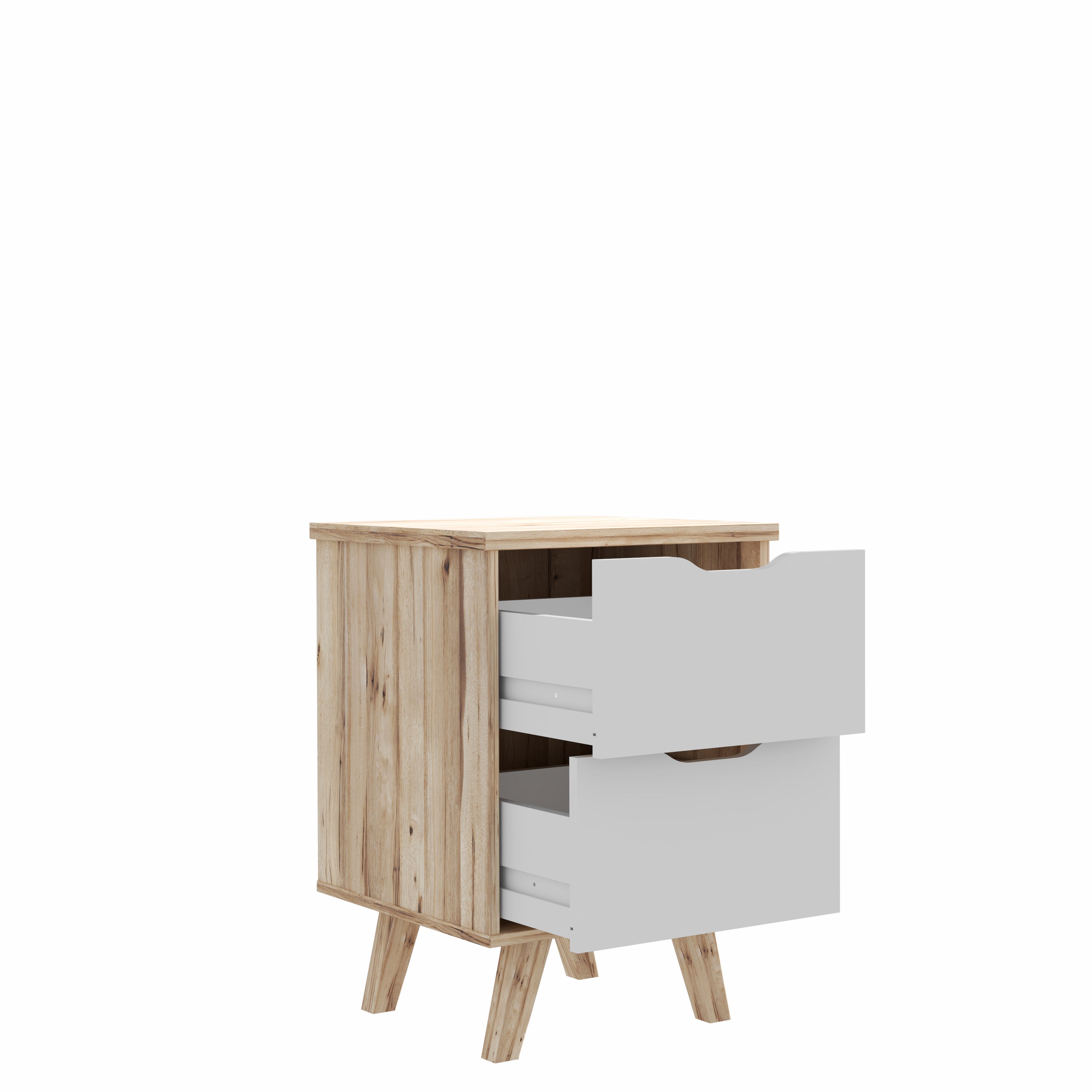 Oskar 2 Drawer Bedside Table - Matt White & Oak - FurniComp