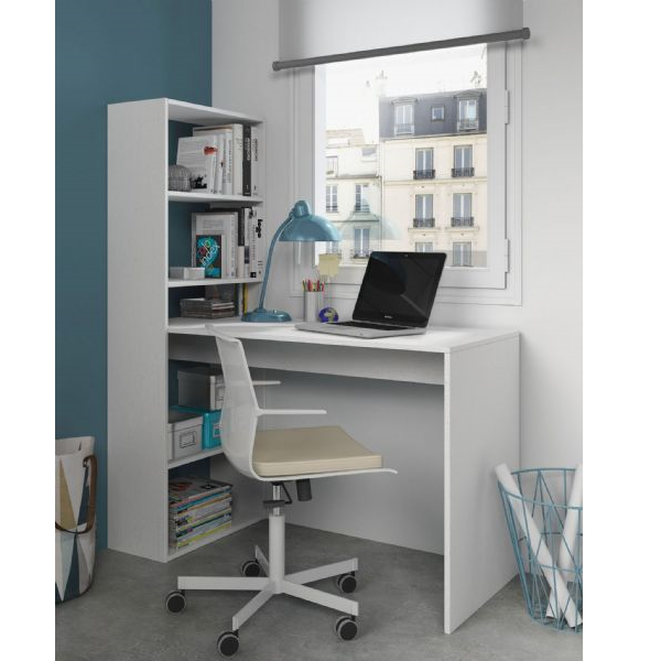 Faro White Computer Desk Workstation with Bookcase - FurniComp