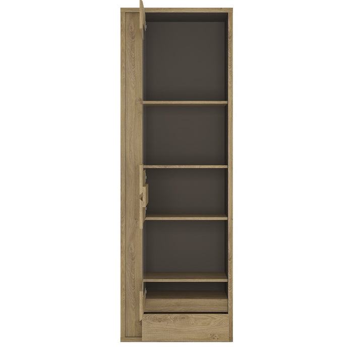 Faroe Oak 1 Door 1 Drawer Narrow Glazed Display Cabinet - FurniComp
