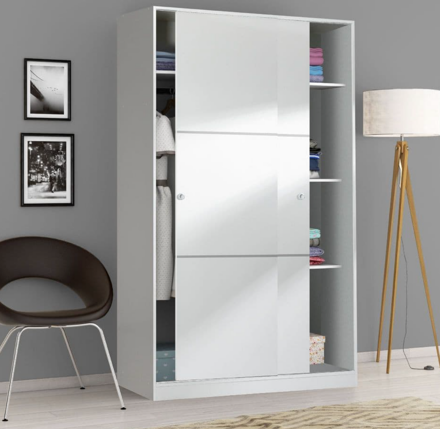 Finley Small 120cm White Sliding Door Wardrobe - FurniComp