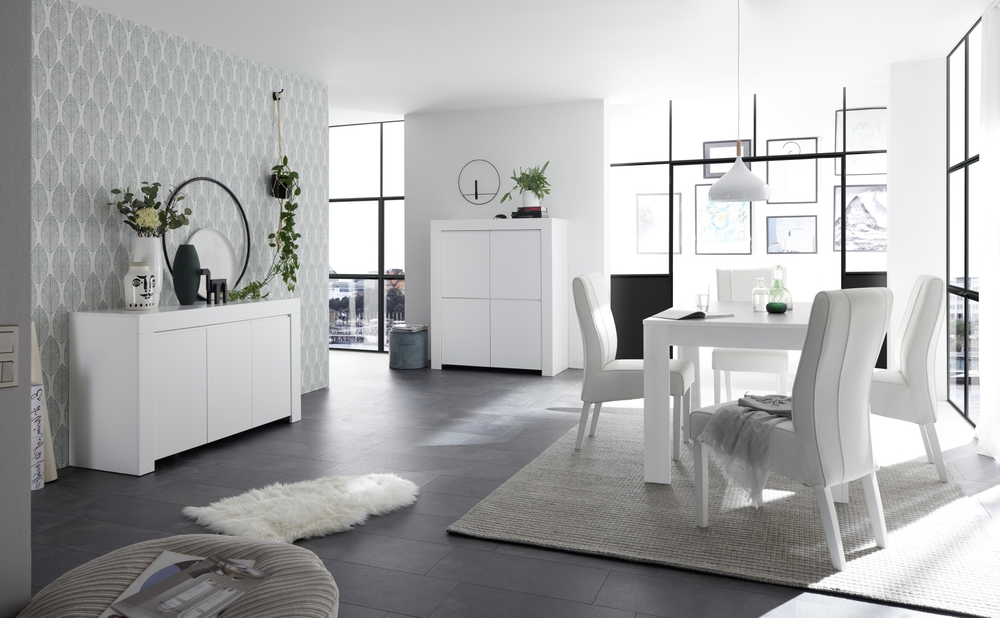 Roma 3 Door Matt White Sideboard Storage Cabinet - FurniComp
