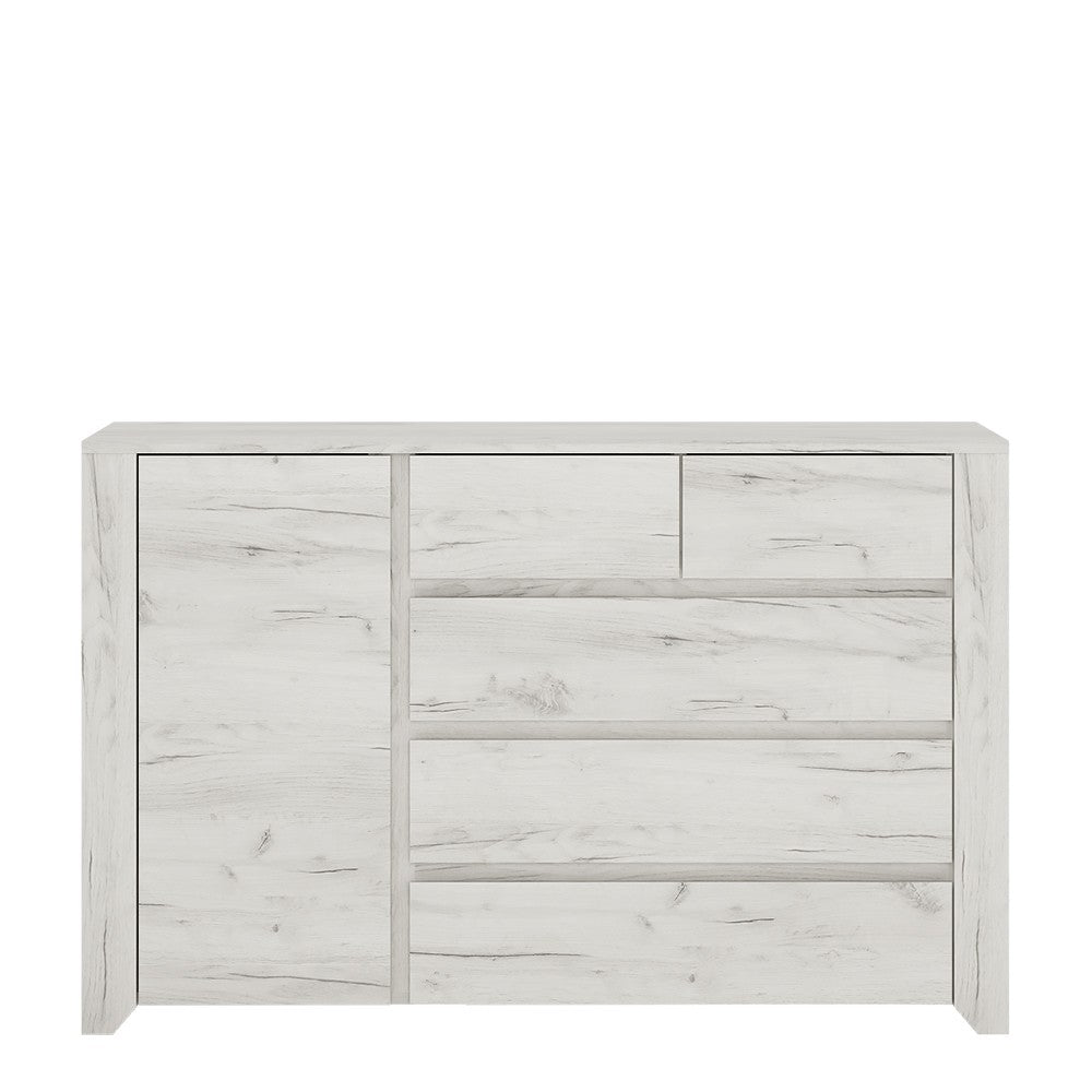 Florence White Oak 1 Door 2+3 Drawer Chest of Drawer - FurniComp