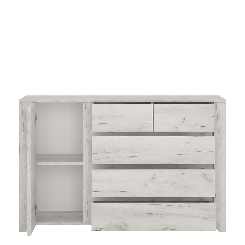 Florence White Oak 1 Door 2+3 Drawer Chest of Drawer - FurniComp