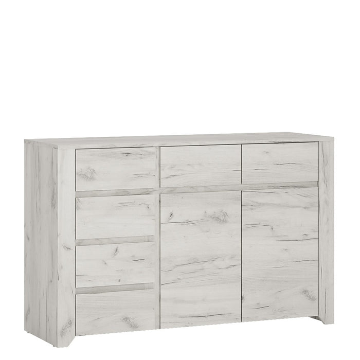 Florence White Oak 2 Door 3+3 Drawer Wide Chest of Drawer - FurniComp