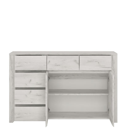 Florence White Oak 2 Door 3+3 Drawer Wide Chest of Drawer - FurniComp