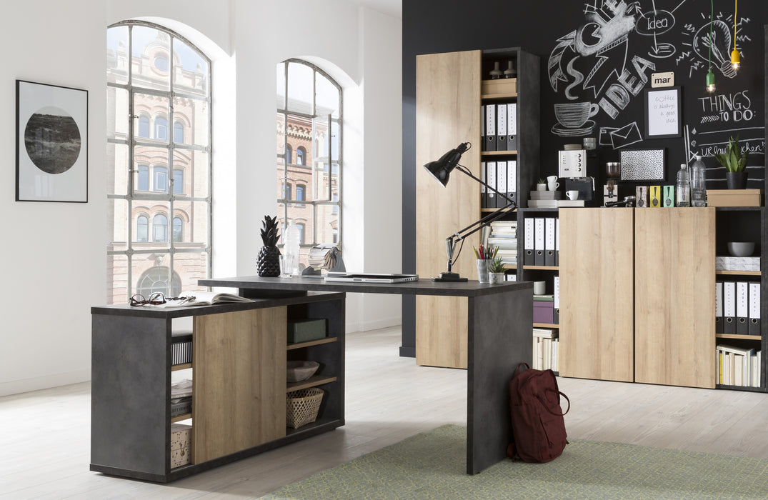 Formia Large L-Shaped Grey and Oak Corner Office Desk - FurniComp