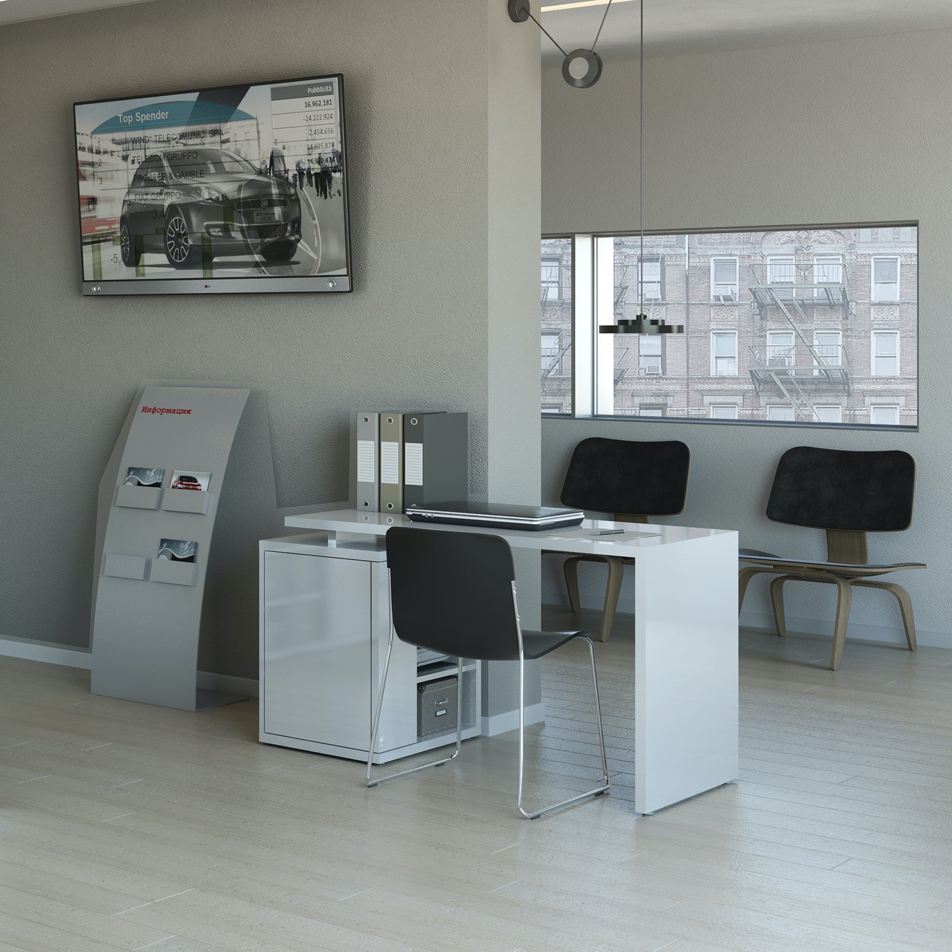 Formia Large White Gloss Desk with Storage Cupboard - FurniComp