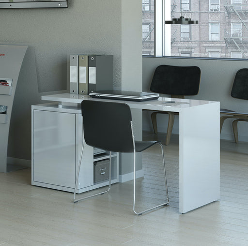 Formia Large White Gloss Desk with Storage Cupboard - FurniComp